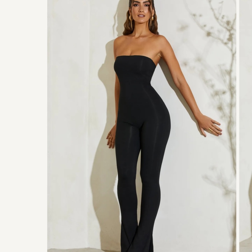 Oh Polly Black Strapless Jumpsuit with Flared Legs